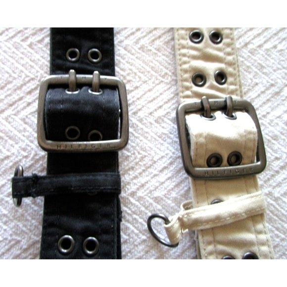 Tommy Hilfiger Women's Belts Cotton (Lot 2) - Black/Off White - Brushed Silver - Picture 6 of 15